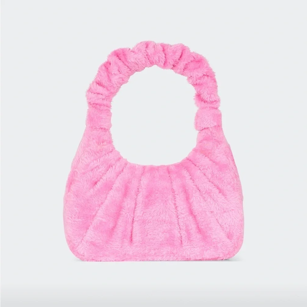 JW PEI Gabbi Terry Ruched Pink Faux Fur Fuzzy Hobo Handbag Revolve